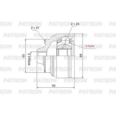 ШРУС нар. !!! 6 шаров !!! 37x65x25 BMW 5/6/7-series 07- PATRON PCV2150