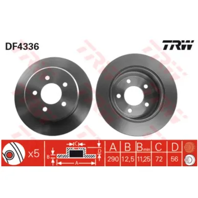 Диск тормозной задний DODGE CARAVAN TRW DF4336
