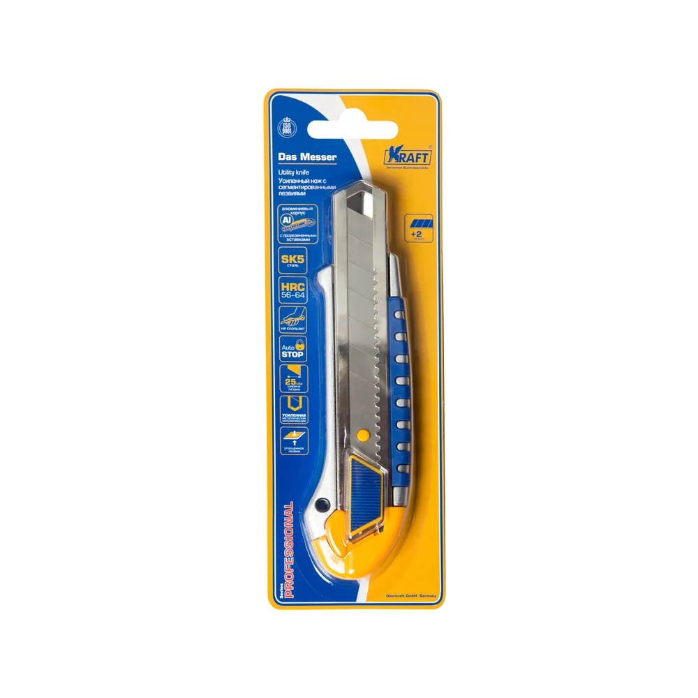 Нож профессиональный усиленный с автоматической фиксацией, 25 мм KRAFT KT700904