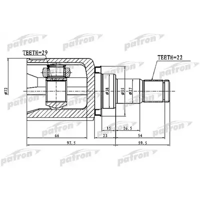 ШРУС внутренний 22x38x29 CHEVROLET AVEO (T200) 03-08 PATRON PCV1750