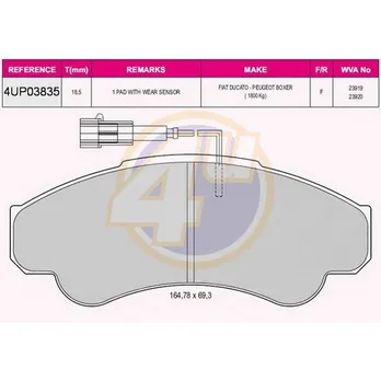 КОЛОДКИ ПЕР CIT JUMPER I /PGT BOXER 94-06 (с датчиком/1800kg) 4U 4UP03835