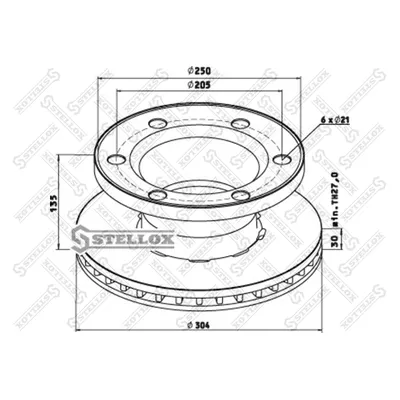 Диск тормозной 303.5X134.75X30X205 N6 R 303.5X134.75X30X205 STELLOX 8500800_SX