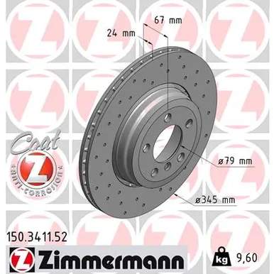 Диск тормозной задний BMW 5 6 7 E60 E63 E65 01-03 ZIMMERMANN 150341152