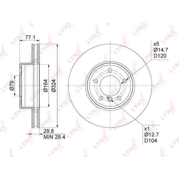 Диск тормозной передний BMW E60 04-> /VENT D=324MM LYNXAUTO BN-1004