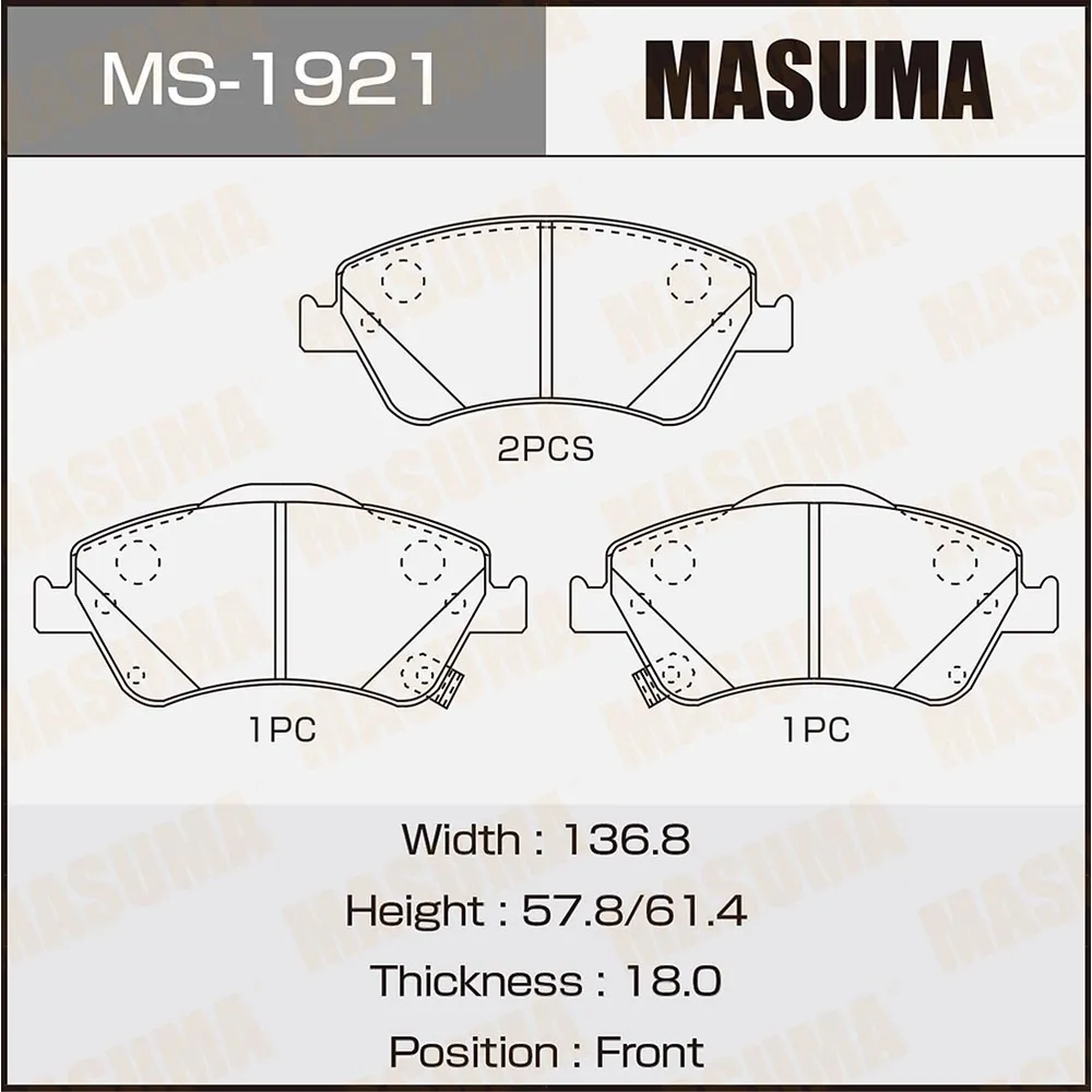 Колодки тормозные передние COROLLA/AURIS 2007- MASUMA MS1921