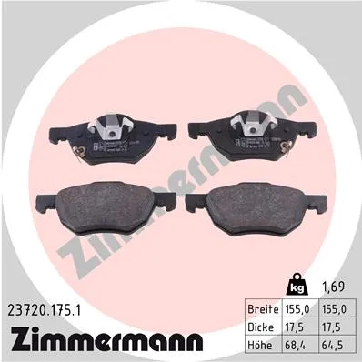 Колодки тормозные пер. Honda ACCORD VII (CL) 2.0 (CL7) 02.2003 - HONDA Accord 2.0/2.4L 03-08 ZIMMERMANN 237201751