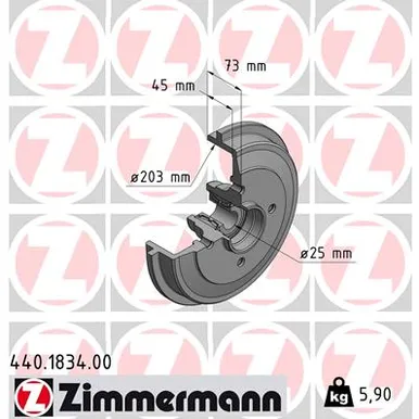 Барабан тормозной задн PEUGEOT 206/CITROEN С2, С3 (4 отв) ZIMMERMANN 440183400