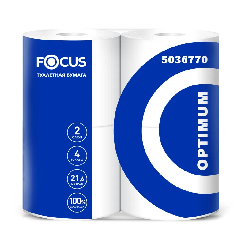Бумага туалетная Focus Optimum 2сл бел 100цел втул22м 180л 4рул/уп 5036770 1418098