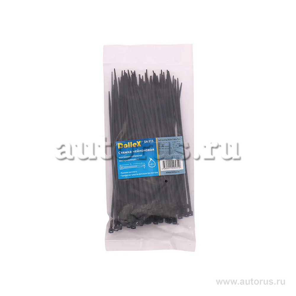 Стяжки нейлоновые, хомуты 3х150 уп 100 шт черный DOLLEX SN-315