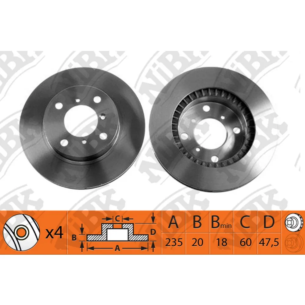 Диск тормозной передний SUZUKI BALENO 95-02 /VENT.D=235MM NIBK RN1129