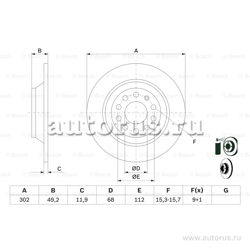Диск тормозной задний (BD1135) 0 986 479 257 AUDI BOSCH 0986479257
