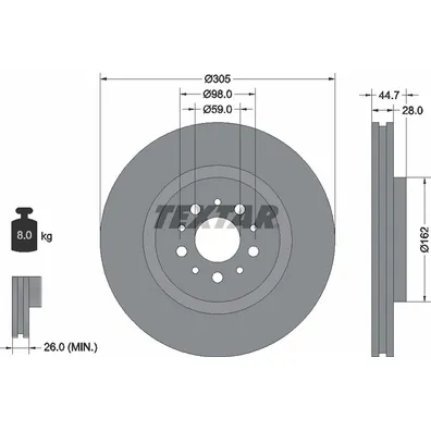 Диск тормозной передний стандартный ALFA ROMEO TEXTAR 92092700