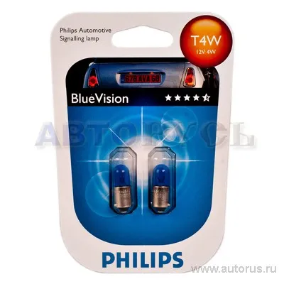 Лампа 12V T4W 4W PHILIPS Blue Vision 2 шт. блистер 12929 NBVB2
