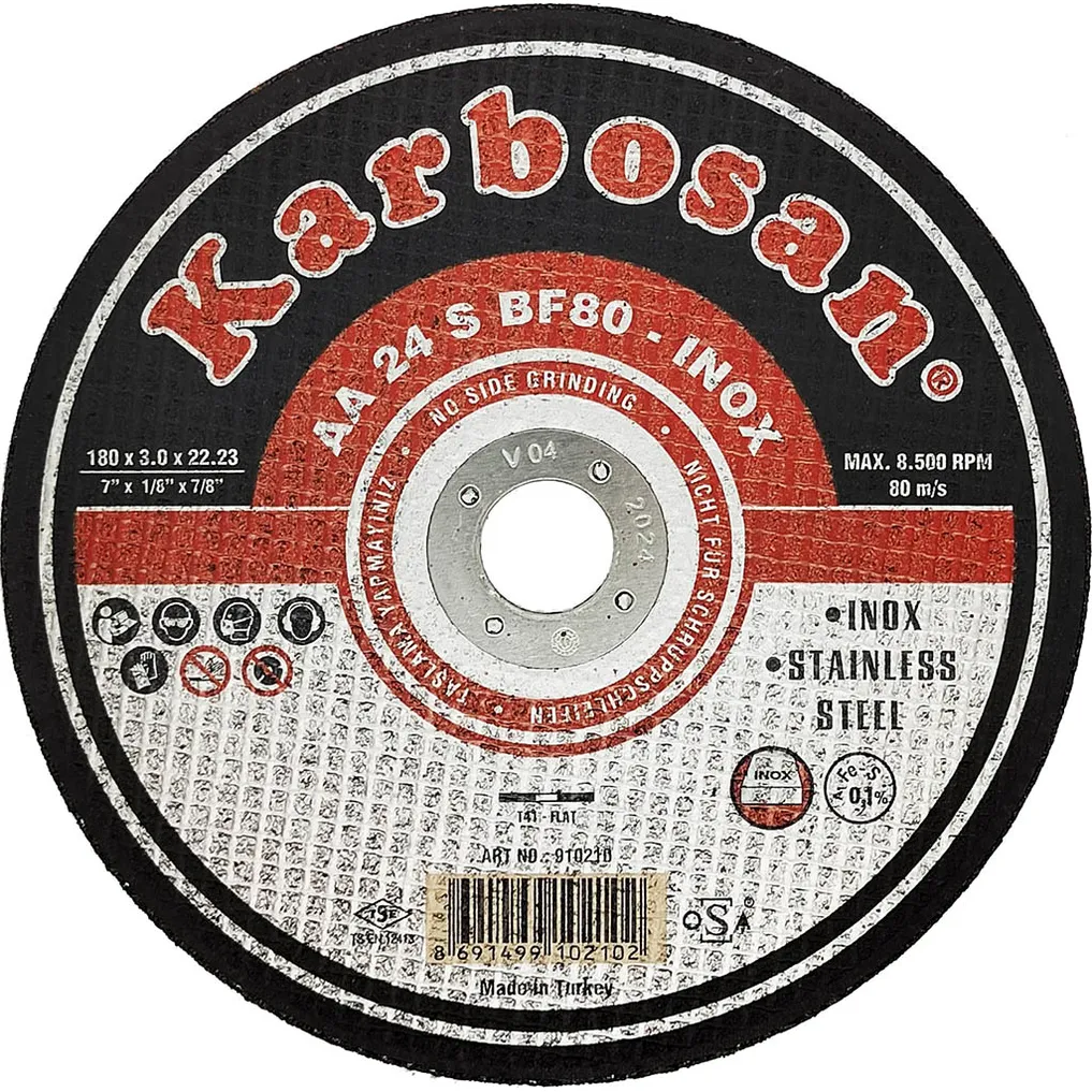 Диск отрезной по металлу Karbosan (180х3,0х22) Inox (Арт.910210) KARBOSAN KAR-910210