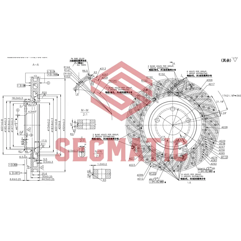Диск тормозной передний MERCEDES A-CLASS, B-CLASS, CLA 12=>, MB A-CLASS (W176)/ B-CLASS (W246) 11> SEGMATIC SBD30093375