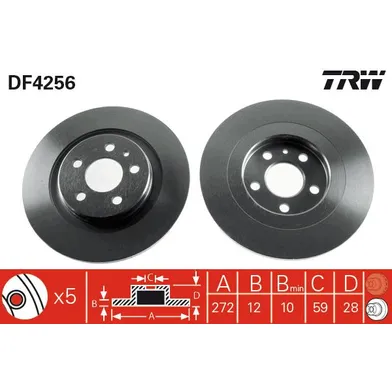 Диск тормозной задний CITROEN C8/PEUGEOT 807 ALL 2.0L/2.0HDI 02-> TRW DF4256