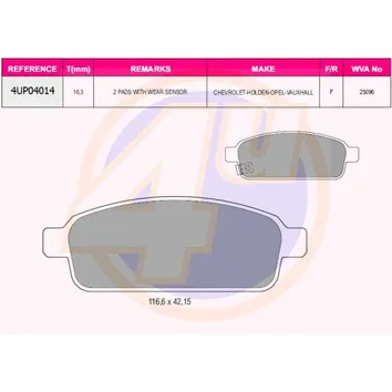 Колодки задние CHV CRUZE/ORLANDO 09-/ OPL ASTRA J 09-/ MOKKA 12-/ ZAFIRA 11-(с 2 датчиками) 4U 4UP04014