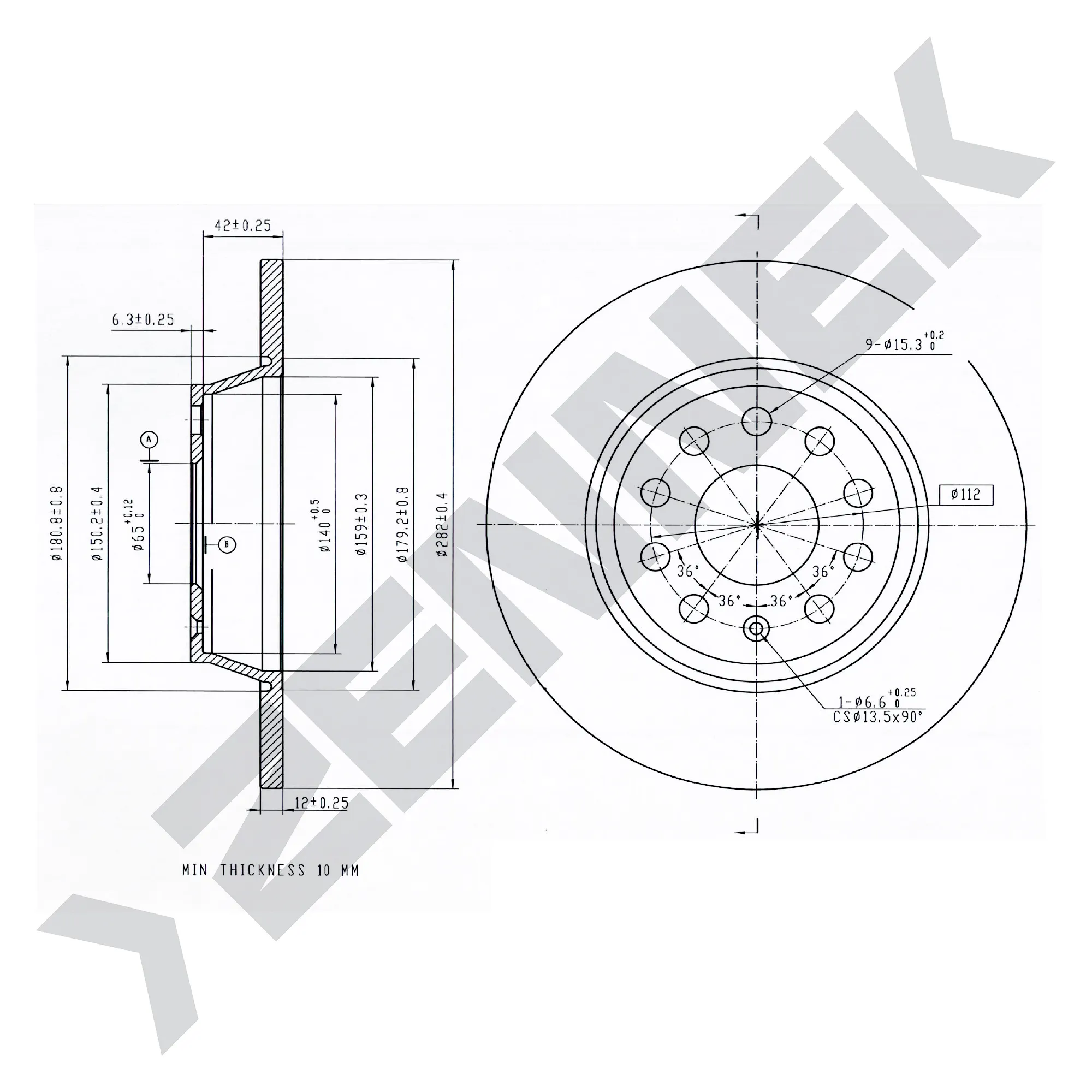 Диск тормозной задний VW GOLF 04-14, JETTA III 04-13 (2 шт) ZENNEK DBD0037