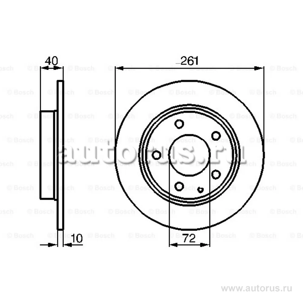 Диск тормозной задний EUNOS: 500 2.0 92-99 / FORD AUSTRALIA: PROBE 2.5 94-98 / FORD USA: PROBE II 2.0 BOSCH 0986478633