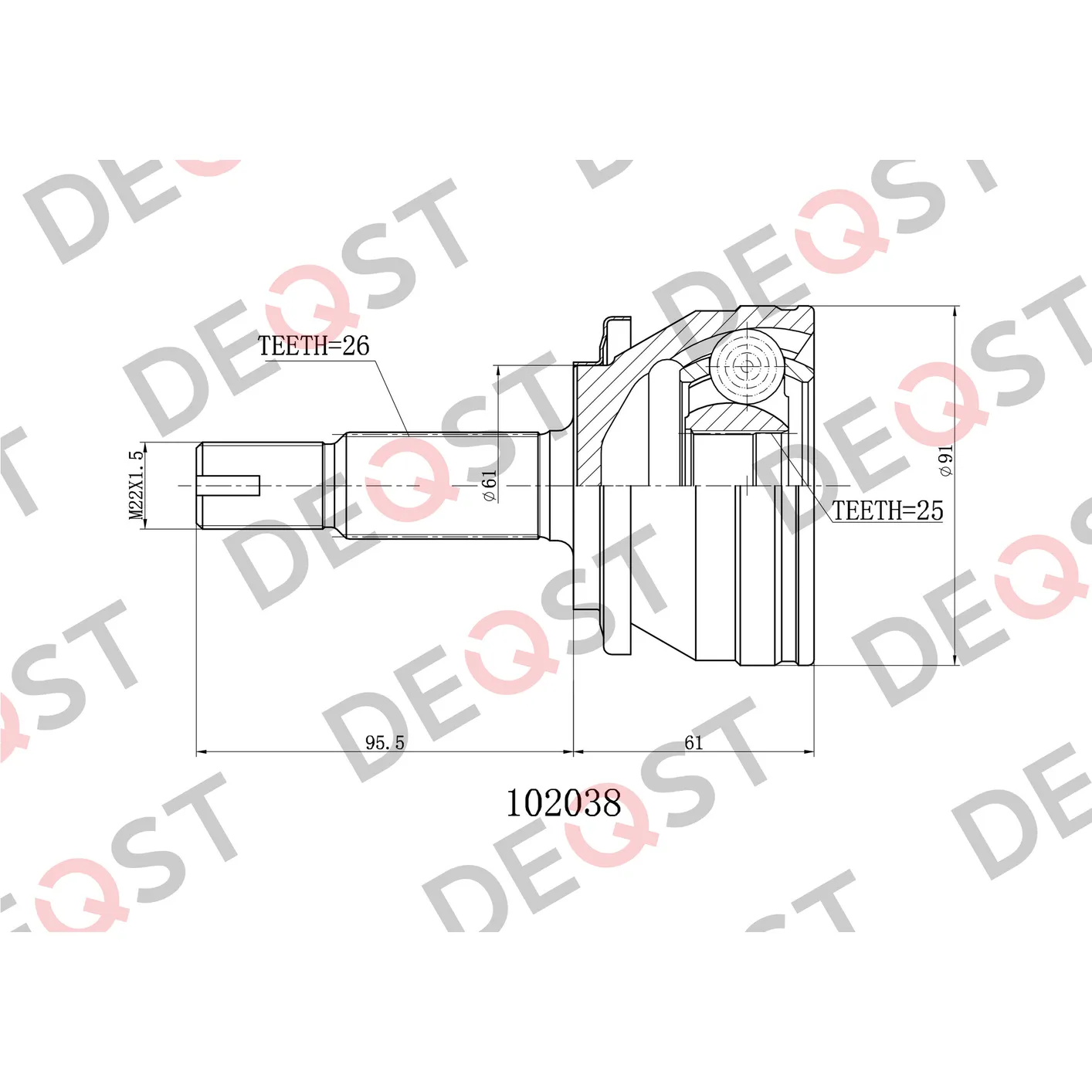 ШРУС TOYOTA COROLLA ZRE18# 13- DEQST 102038