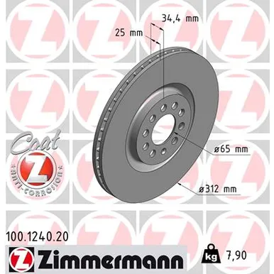 Диск тормозной передний VW AD ZIMMERMANN 100.1240.20