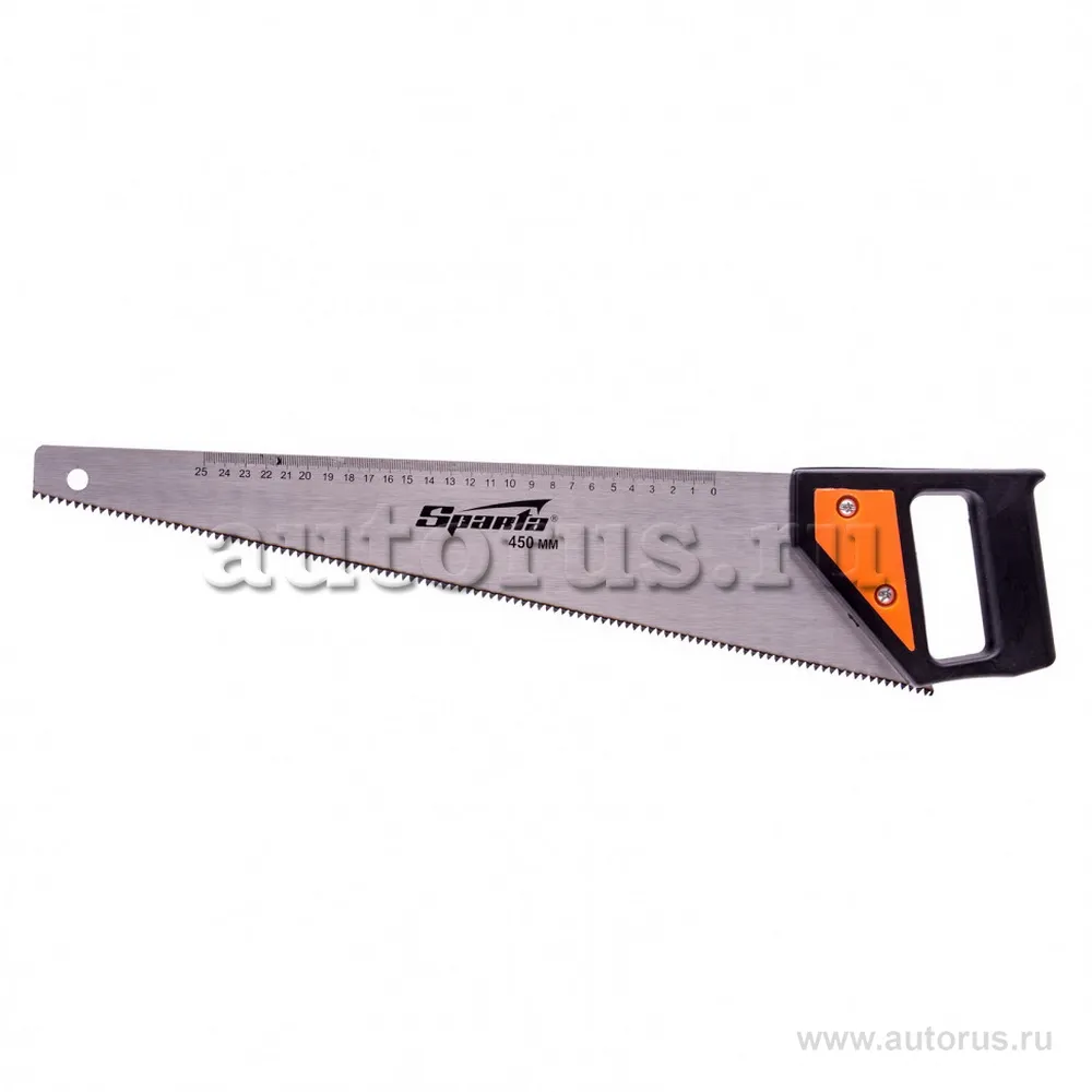 Ножовка по дереву, 450 мм, 5-6 TPI, каленый зуб, линейка, пластиковая рукоятка SPARTA 232335