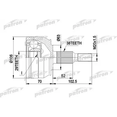 ШРУС наружн к-кт 38x63x29 VW: MULTIVAN V 03-, TRANSPORT PATRON PCV1033
