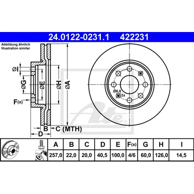 Диск тормозной передний OPEL CORSA D, FIAT GRANDE PUNTO ATE 24.0122-0231.1