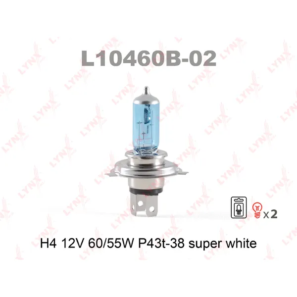 Лампа 12V H4 60/55W P43t LYNXauto SUPER WHITE 2 шт. блистер L10460B-02