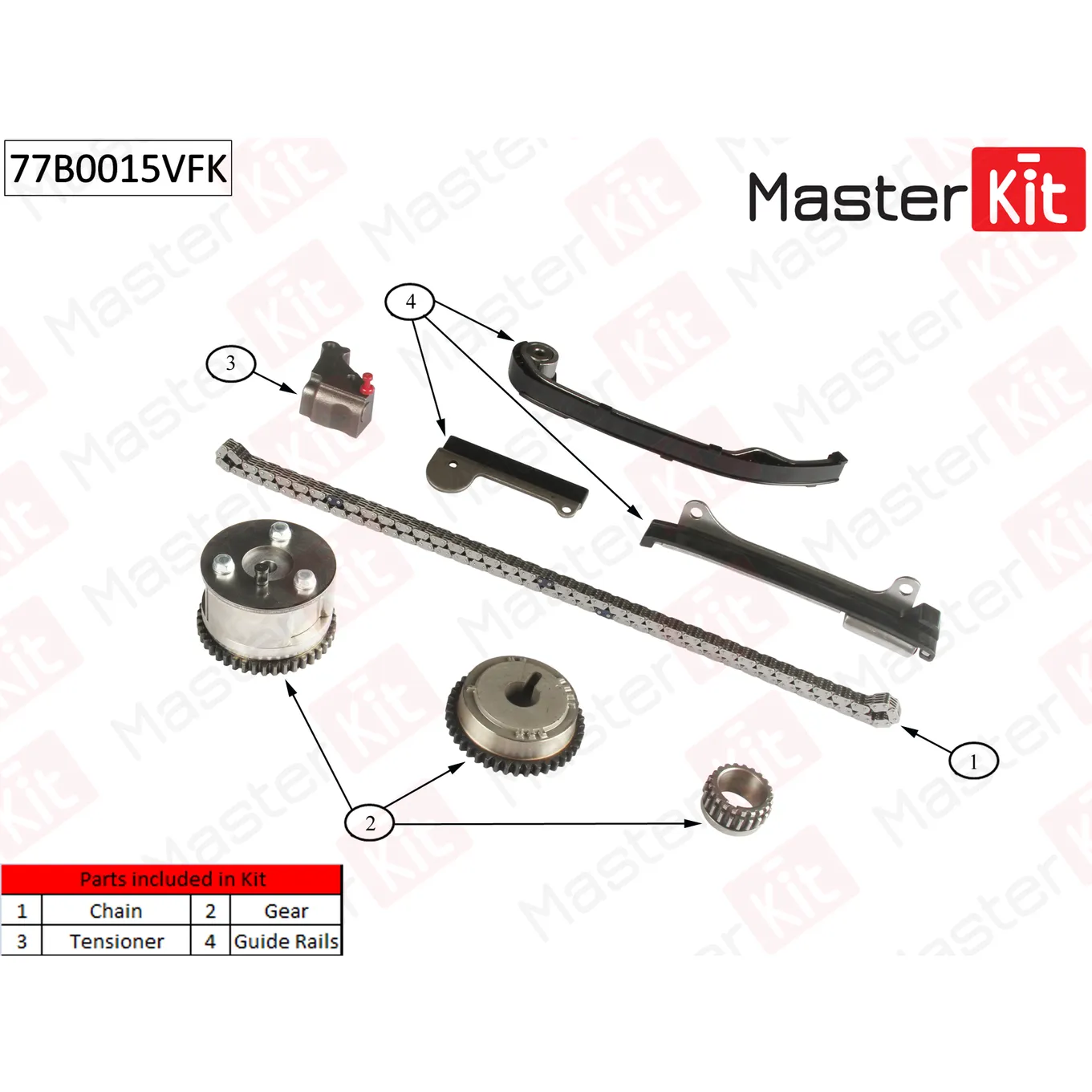 Комплект цепи ГРМ NISSAN Almera/Tino 1.5i-1.8i 16V QG15/QG18DE 00-(V MASTERKIT 77B0015VFK