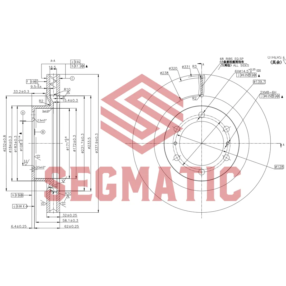 Диск тормозной пер LEXUS GX400/460 09-, TOYOTA Land Cruiser Prado 150 09-, LEXUS GX (URJ15_) 460 4WD SEGMATIC SBD30093239