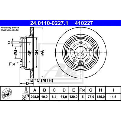 Диск тормозной задний BMW E39 520/523/530D невент ATE 24.0110-0227.1