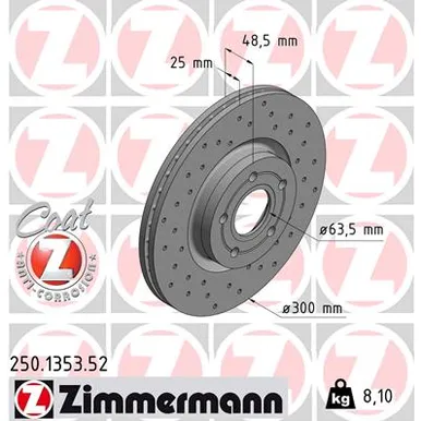 Диск тормозной передний ZIMMERMANN 250.1353.52