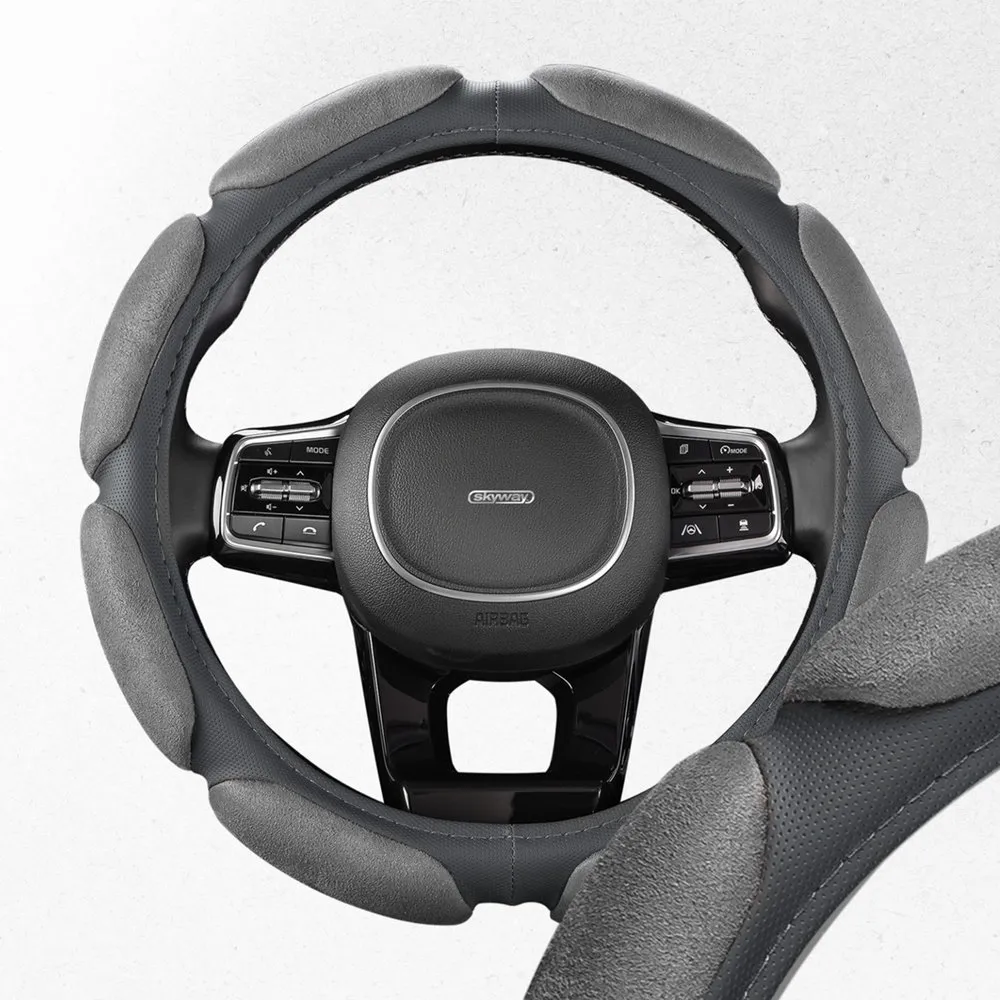 Оплетка руля SKYWAY замша 8 подушечек Серая ECO (M) SKYWAY S01101033
