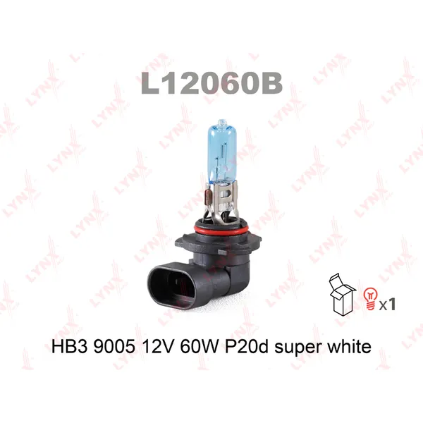 Лампа 12V HB3/9005 60W P20d LYNXauto SUPE WHITE 1 шт. картон L12060B