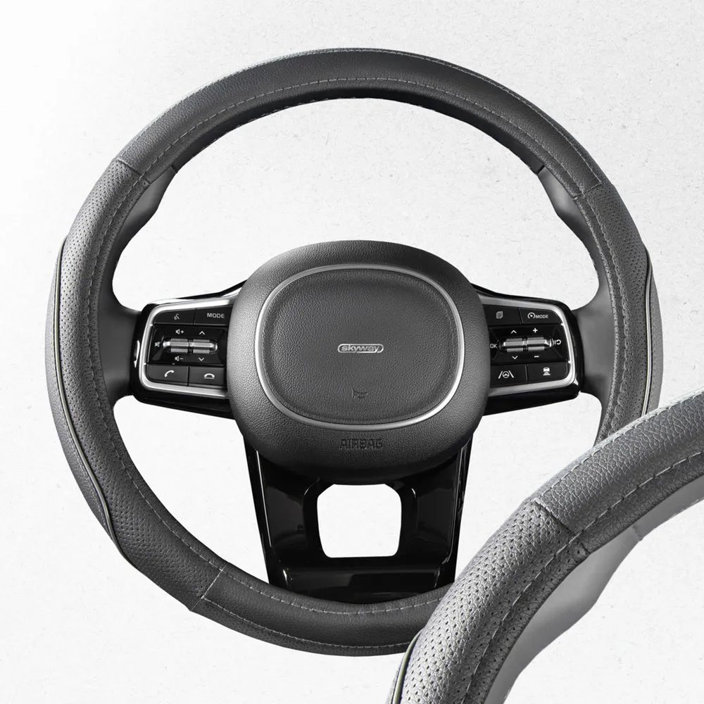 Оплетка на руль Combo-14 экокожа, Черно/Серая M, SKYWAY S01102478