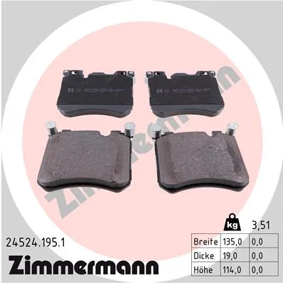 Колодки тормозные дисковые X5 (E70) M 09.2009 - X5 (F15) M 50 d 11.2012 - X5 (F15) sDrive 25 d 01 ZIMMERMANN 245241951
