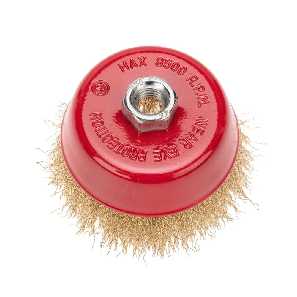 Щетка чашечная для УШМ, витая латунированная проволока, 100мм, М14 Kranz KR-91-1209