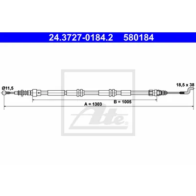 Трос ручного тормоза L=R VAG VW T5/T6/Multivan 03-> /L=1303mm ATE 24.3727-0184.2