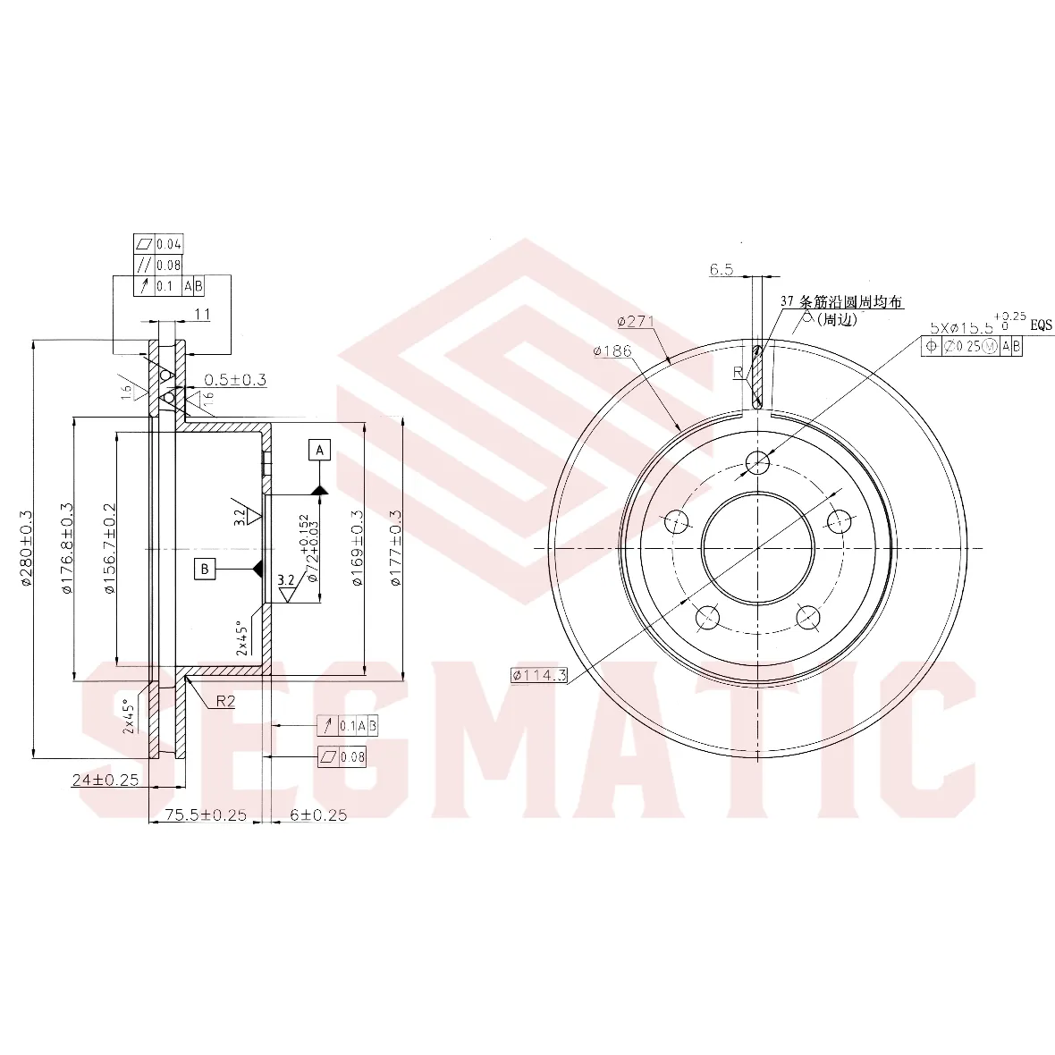Диск тормозной передний вент JEEP CHEROKEE (XJ) 1990-2001 -, JEEP GRAND CHEROKEE (WJ, WG) 1999-2004 - SEGMATIC SBD30093485