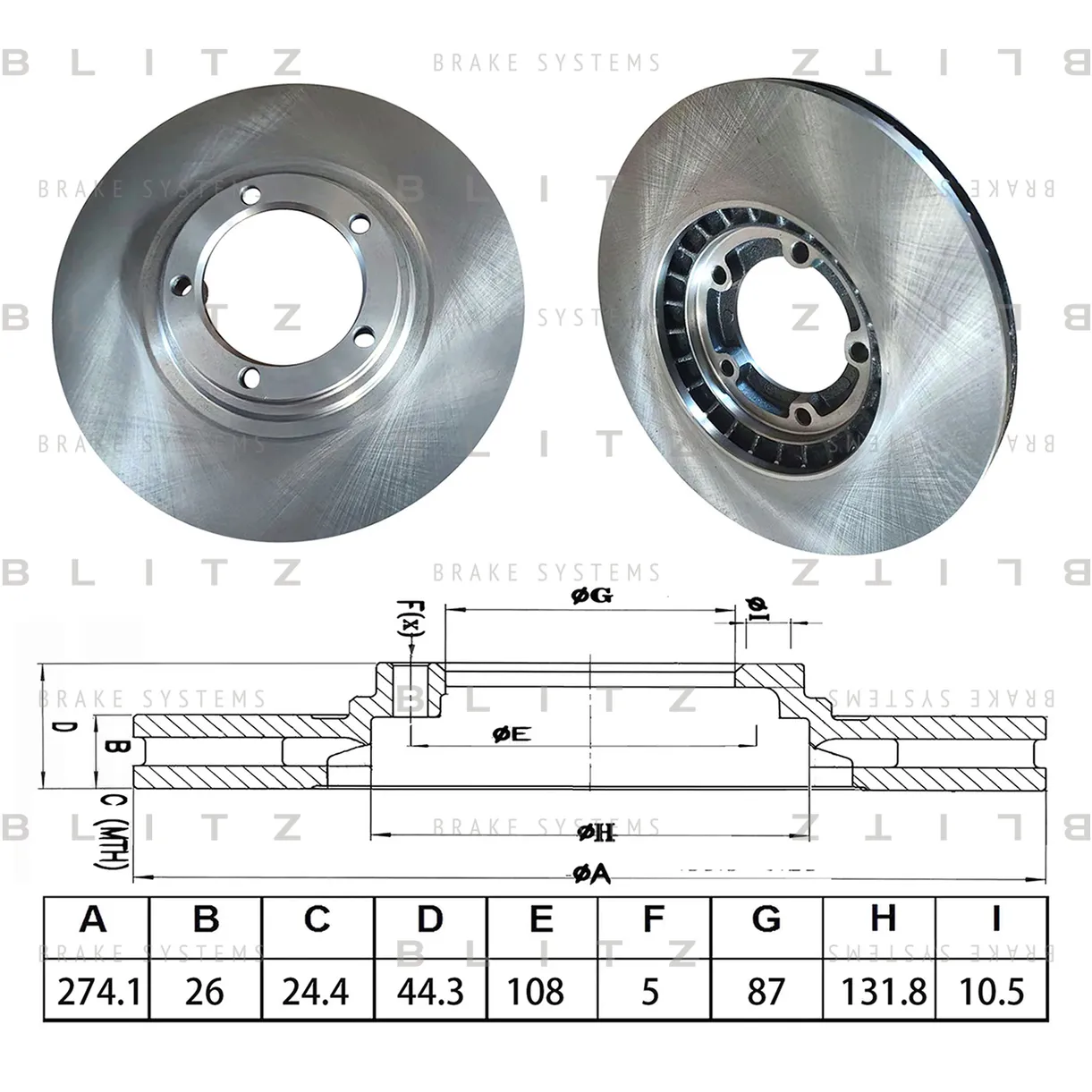 Диск тормозной передний вентилируемый HYUNDAI H1/STAREX 97-> BLITZ BS0543