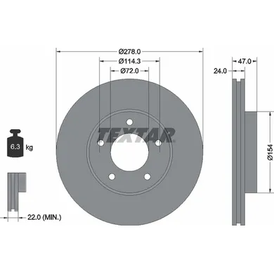 Диск тормозной передний с покрытием PRO FORD/FORD AUSTRALIA/FORD USA/MAZDA/MERCURY TEXTAR 92146503