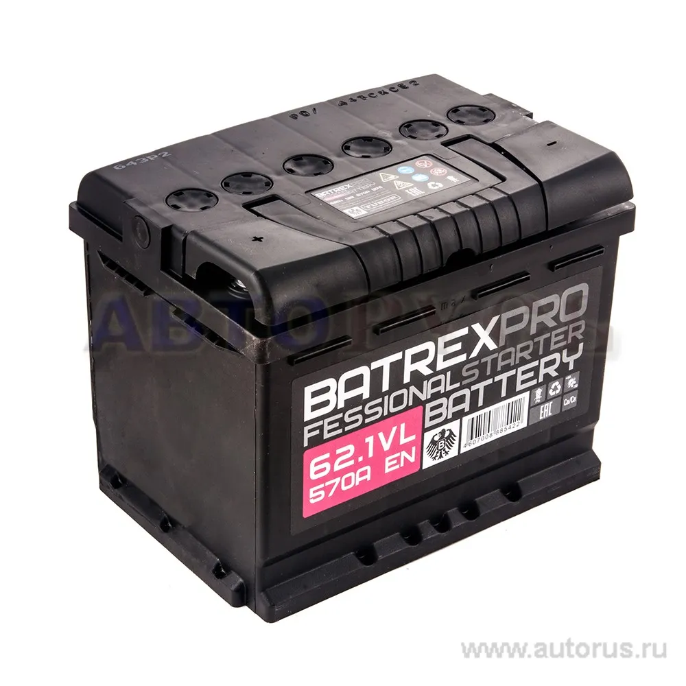 Аккумулятор BATREX STANDART 62 А/ч прямая L+ EN 570A, 242x175x190 6СТ-62.1 6CT-62.1 VL