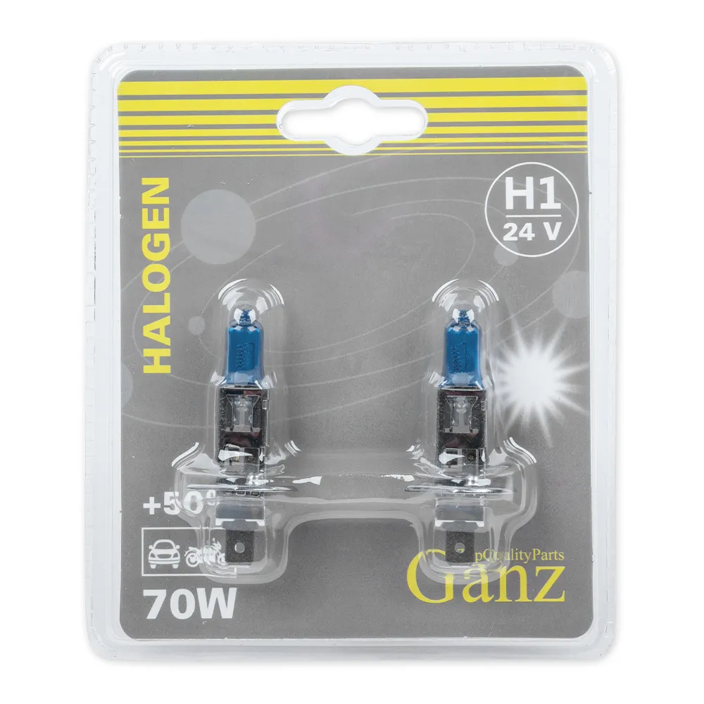 Лампа 24V H1 70W +50% P14,5s 5000К GANZ 2 шт. блистер GIP06049