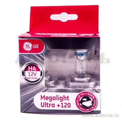 Лампа 12V H4 60/55W +120% GE Lighting MEGALIGHT ULTRA 2 шт. DUOBOX 98241