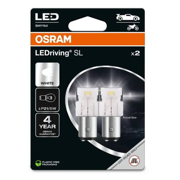Автомобильная светодиодная лампа OSRAM P21/5W 12V 2W BAY15d (комплект 2 шт) 7528DWP-2BL