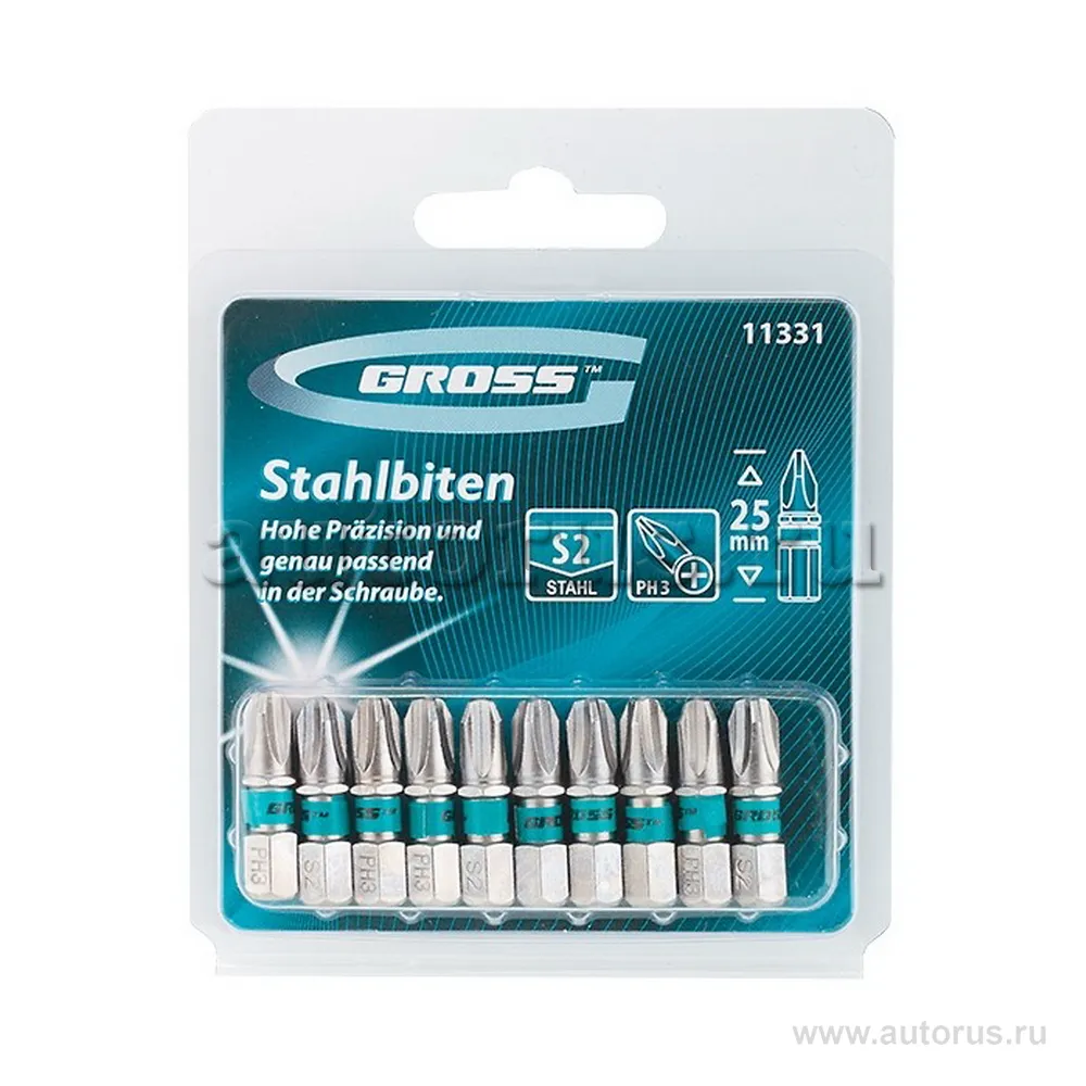 Набор бит PH3x25, сталь S2, 10шт GROSS 11331