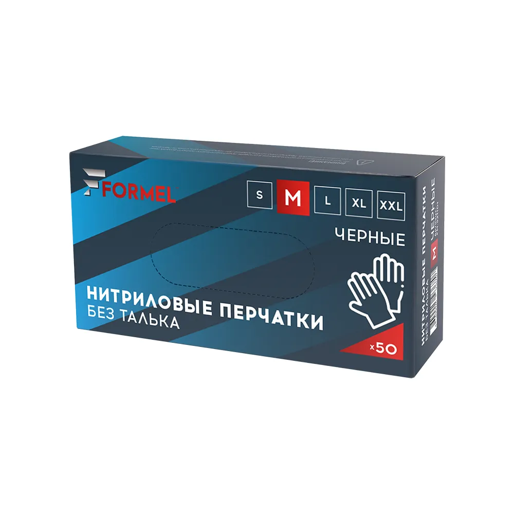 Перчатки нитриловые, цвет черный, размер M, 25 пар/упак FORMEL FM-521101
