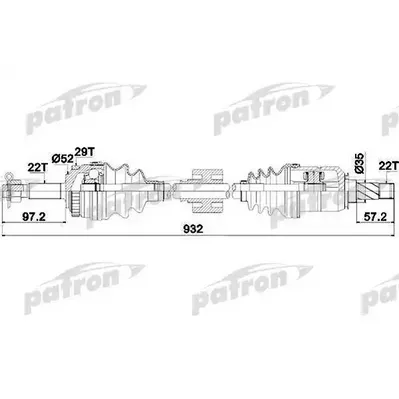 Полуось передняя правая 22x932,2x52 ABS: 29T OPEL: COMBO T PATRON PDS0193