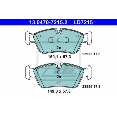 Колодки тормозные дисковые передн, CERAMIC, BMW 1 120 d 04-12, 1 120 d/120 i 03-12, 3 316 i/318 d/31 ATE 13047072152